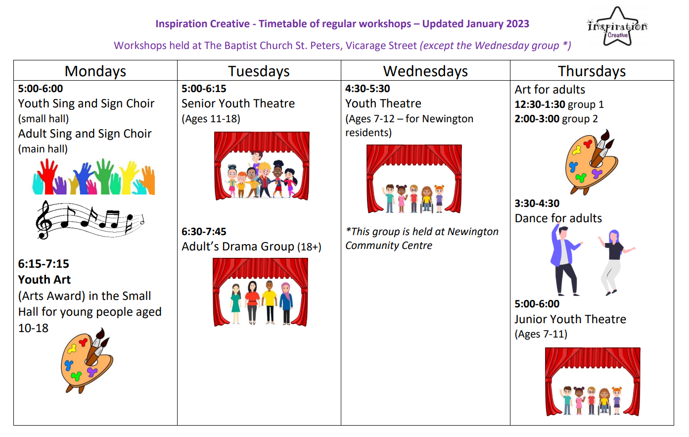 Inspiration Timetable WInter 2021